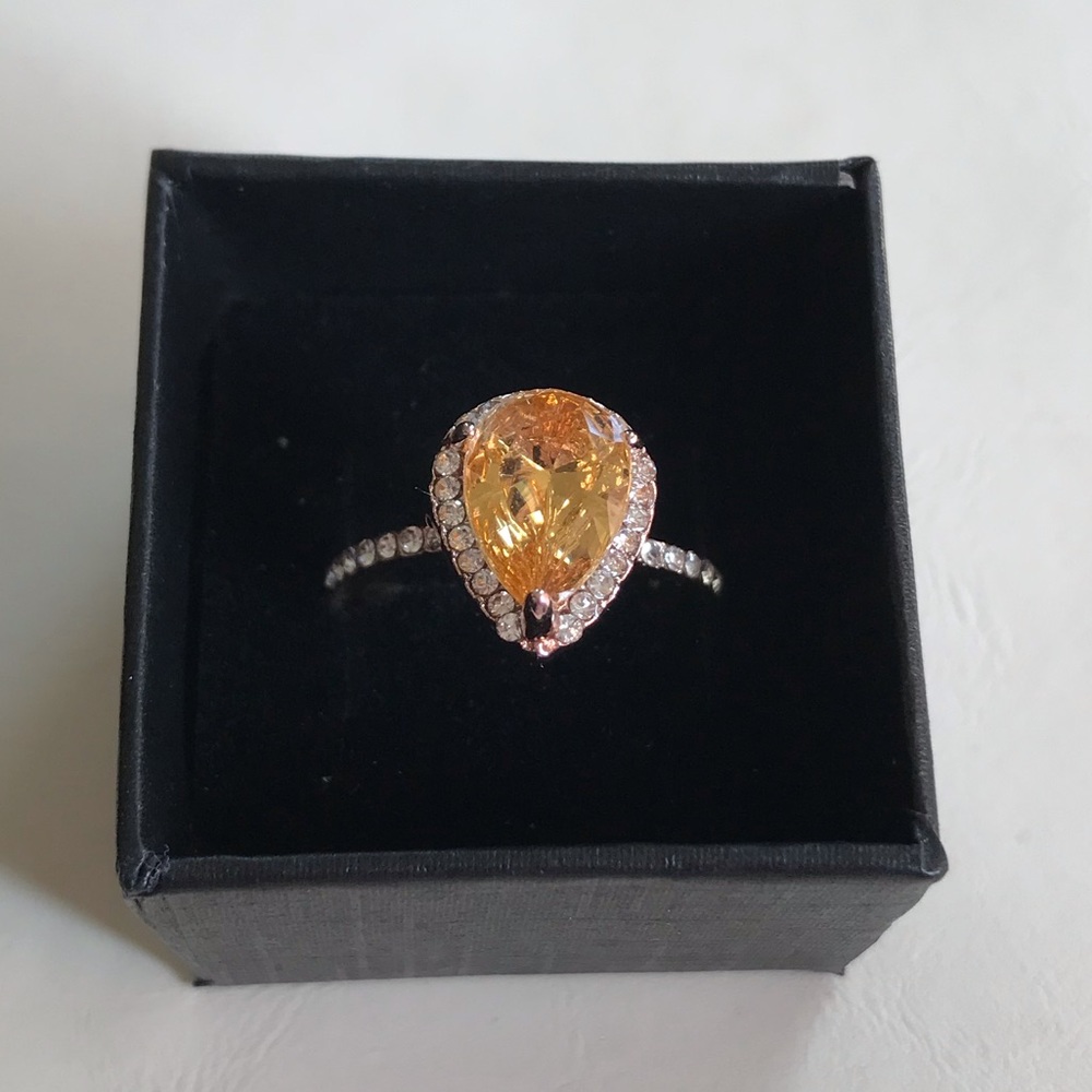 Citrine and CZ ring in 14 K rose gold (plated.) - Picture 1 of 6